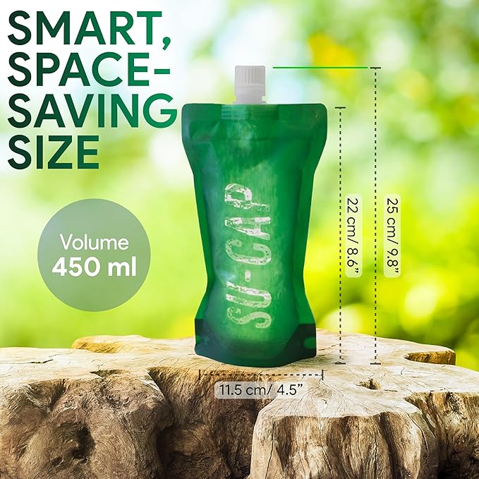 Collapsible Water Bottle – BPA Free, Foldable Sports Bottle for Hiking, Travel, Gym, Leakproof Lightweight Reusable Bottle with Carabiner – Eco-Friendly (15oz- 450 ml) (green)