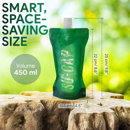 Collapsible Water Bottle – BPA Free, Foldable Sports Bottle for Hiking, Travel, Gym, Leakproof Lightweight Reusable Bottle with Carabiner – Eco-Friendly (15oz- 450 ml) (green)