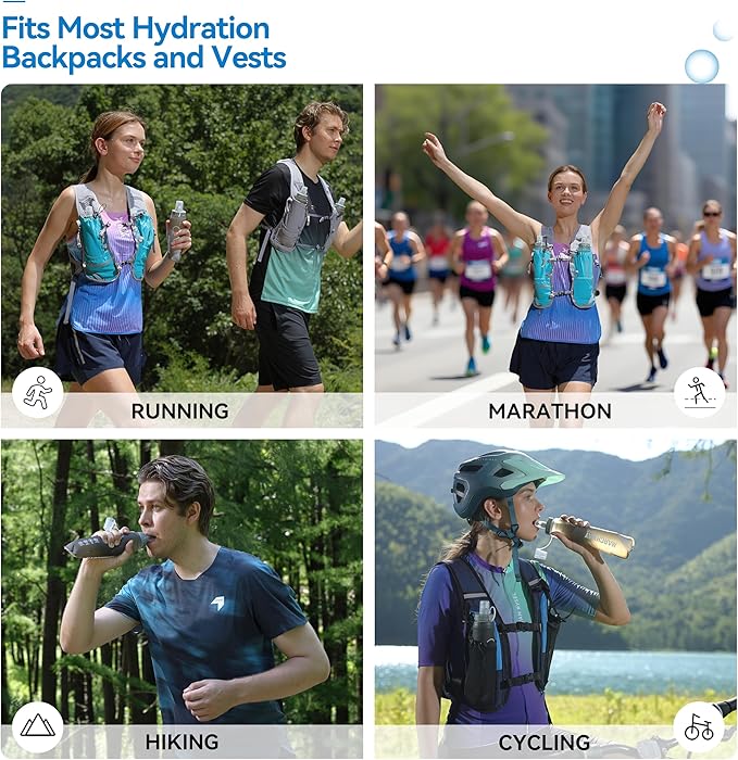 MARCHWAY Soft Hydration Flask with Wide Mouth, 300ml/500ml Collapsible TPU Water Bottle, Leakproof Portable Flexible for Running, Hiking, Cycling, Climbing, Gym, Travel (2pcs Grey 300ml)