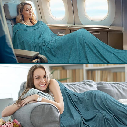 PAVILIA Travel Blanket Airplane Compact with Bag, Soft Packable Plane Blanket Kids Adults, Portable Camping Flight Essentials, Travelers Gifts Accessories, Luggage Backpack Strap, 65x40 Teal Blue