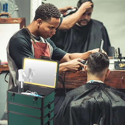 Makeup Train Case with LED Mirror, Rolling Makeup Case with Drawers, Cosmetology Case on Wheels, Gift, Travel Makeup Organizers, Profesional Cosmetic Case for Salon Barber,Nail,Tattoo,Green