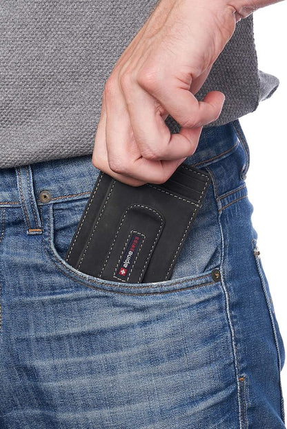 Alpine Swiss RFID Dermot Money Clip Front Pocket Wallet For Men Leather Hampton Collection Nubuck Black