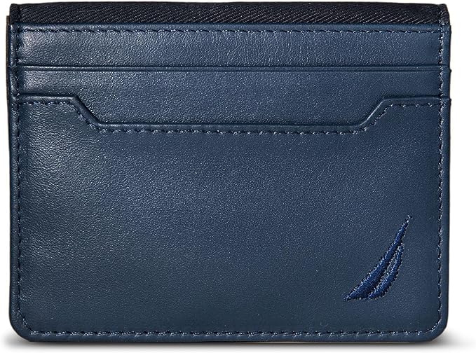 Nautica Men's Slim Wallet | Card Case | RFID Blocking | ID Window | Minimalist | Lightweight | Genuine Leather