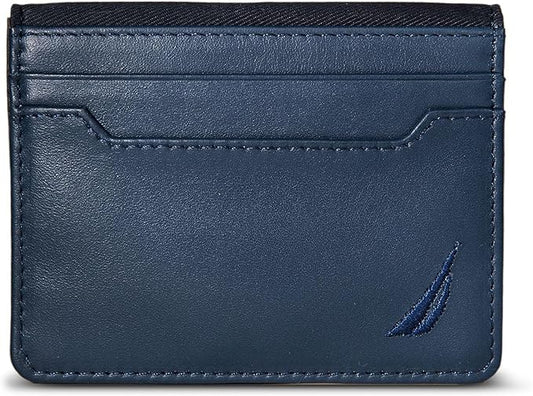 Nautica Men's Slim Wallet | Card Case | RFID Blocking | ID Window | Minimalist | Lightweight | Genuine Leather