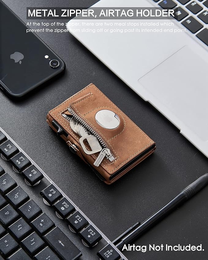 Men's Slim Wallet, Brown 3.0, 100% Full Grain Leather, RFID Protected, Airtag Wallet Holder, 3" L x 4" W x 0.8" H