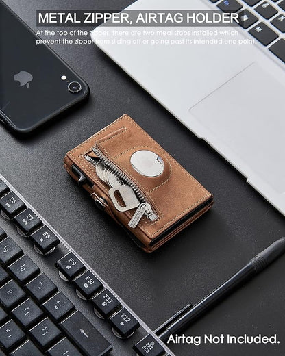 Men's Slim Wallet, Brown 3.0, 100% Full Grain Leather, RFID Protected, Airtag Wallet Holder, 3" L x 4" W x 0.8" H