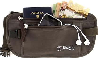 Money Belt for Travel with RFID Blocking Technology - Hidden Travel Money Pouch for Cash, Credit Cards, Passport, and Travel Valuables - Secure Water Resistant Money Belt for Men and Women (Brown)