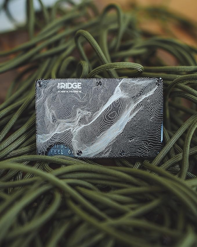 Ridge Wallet for Men - Slim Minimalist Compact Wallet and Card Holder, RFID Protected Front Pocket Wallets for Men with Integrated Cash Strap (Half Dome Topographic)