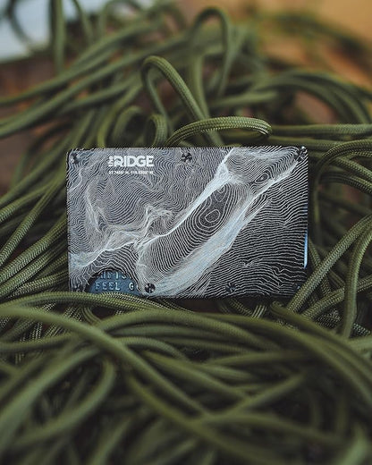 Ridge Wallet for Men - Slim Minimalist Compact Wallet and Card Holder, RFID Protected Front Pocket Wallets for Men with Integrated Cash Strap (Half Dome Topographic)