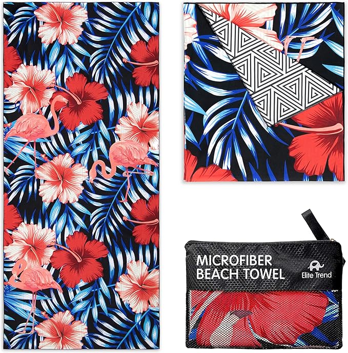 Quick Dry Towel Extra Large 78x35 Inch - Microfiber Beach Towel - Perfect for Beach, Travel, Swimming, Pool, Yoga, Hiking, Camping - Lightweight, Fast Drying, Compact for Adults (Flamingo)