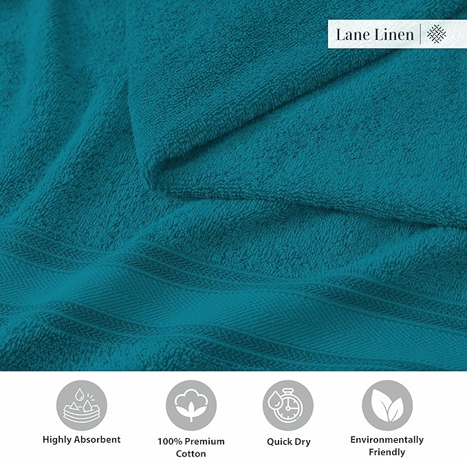 LANE LINEN 100% Cotton 4 Pack Bath Towels Set (28"x54") - Zero Twist, Large Cotton Towels for Bathroom - Quick Dry, Soft & Absorbent Bath Towel Set - Pre Shrunk, Wide Variety of Colors - Sea Port