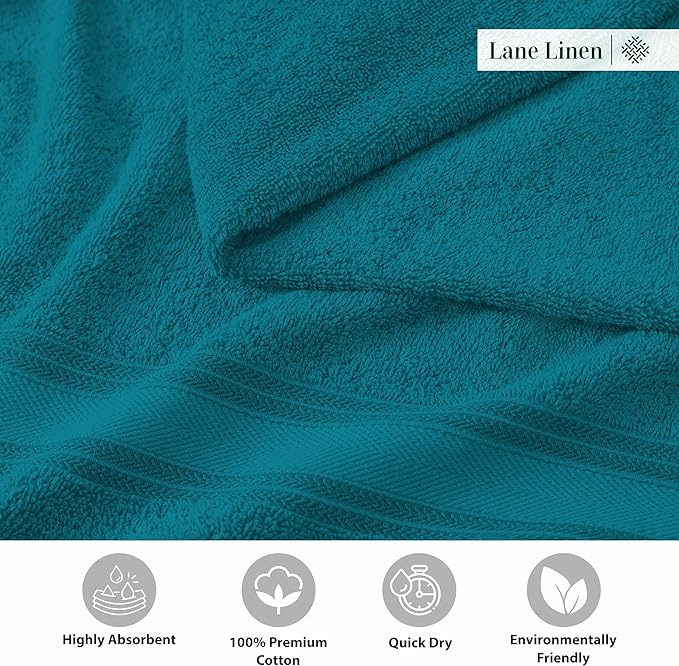 LANE LINEN Luxury Bath Towels Set - 3 Piece Set, 100% Cotton Bathroom Towels, Zero Twist, Quick Dry Absorbent Bath Towel, Super Soft, 1 Bath Towel, 1 Hand Towel, 1 Wash Cloths - Sea Port
