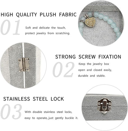 Stratalife Velvet Jewelry Organizer 24 Grid Jewelry Tray with Clear Glass Lid Display Showcase Storage Organizer Box for Earring Necklace Rings Dice Gray (24 Grids)