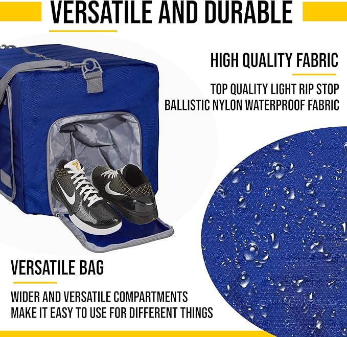 LEGEND 40L Foldable Duffle Bag for Travel - Packable Duffle Bags w/Shoe Compartment - Tear Resistant Collapsible Duffel Bags for Traveling - Lightweight Folding Duffel Bag for Men & Women -Royal Blue