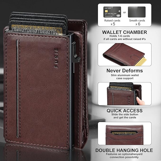 furid Card Wallet For Men Slim: Smart Rfid Minimalist Front Pocket Pop Up Wallet with ID Window - Stocking Stuffers Gifts Boxed for Husband Father at Birthday Anniversary