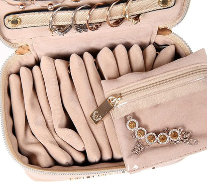 Angelina's Palace Jewelry Organizer Case Bridesmaid Gifts Travel Bag Vegan Leather Box for Necklace Earring Bracelet Ring(champagne)