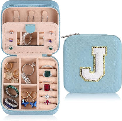 Parima Christmas Stocking Stuffers Gifts for Grandkids - Travel Jewelry Case for Girls' Jewelry Box | Unique Christmas Gifts for Teenage Girls Women Friends - Personalized Letter J, Sky Blue