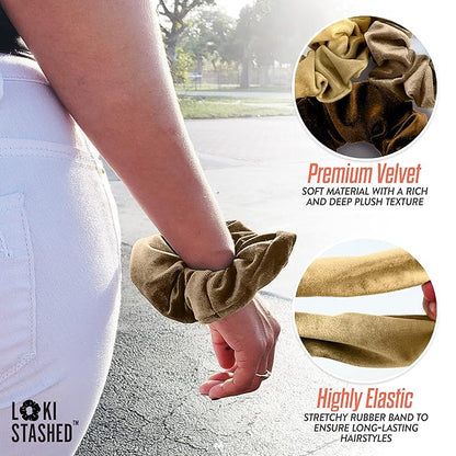 3-PACK Velvet Hair Tie Scrunchies for VSCO Girls & Women, THE ORIGINAL HIDDEN POCKET SCRUNCHIE with Zipper Pocket Storage, Accessories, Small Items, Keys, Money (Golden Hour Set)