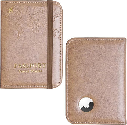 QIELIZI Passport Holder with Airtag Slot, Airtag Passport Wallet for Men Women, Slim Leather Passport Holder Case Family for Travel Anti-Lost(1-Yellow Grey)