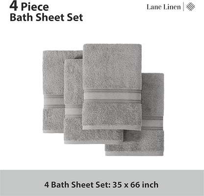Lane Linen 100% Cotton Bath Sheets Set of 4 (35"x66") - Zero Twist Cotton Extra Large Bath Towels Sets - Quick Dry, Soft & Absorbent Oversized Grey Towels Set - Pre Shrunk, Fade Resistant - Space Grey