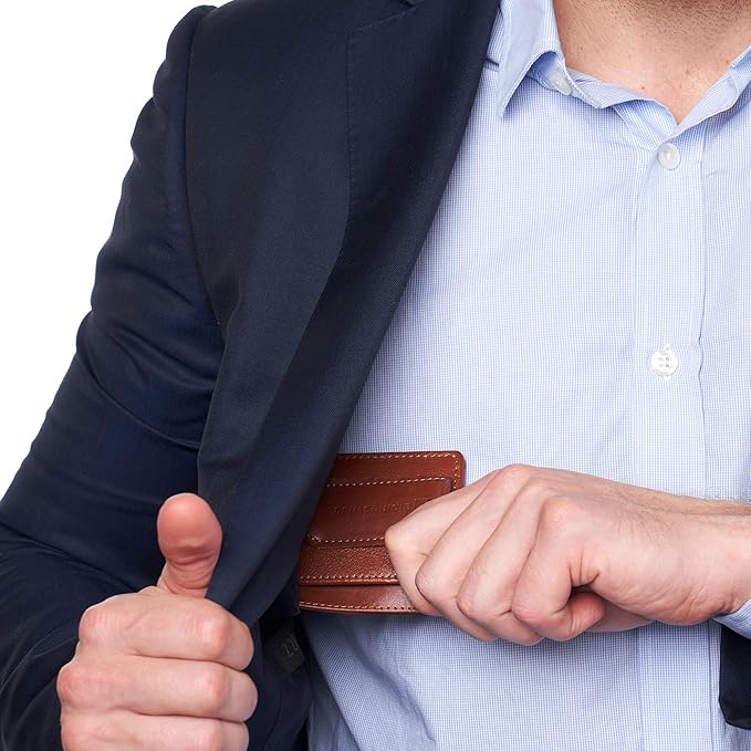 Alpine Swiss RFID Dermot Money Clip Front Pocket Wallet For Men Leather Comes in a Gift Box Tan