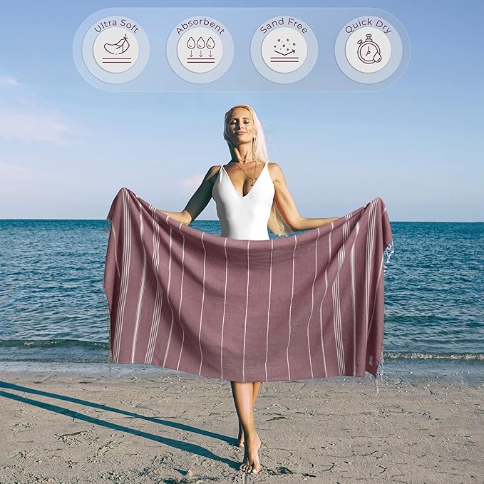 Turkish Beach Towel Soft & Luxury Extra Large (39" x 71") - Quick Dry, Versatile and Functional as Travel, Outdoor and Picnic Blanket, Yoga, Pool and Bath Towel - Magenta