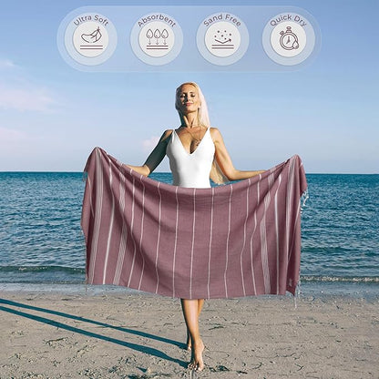 Turkish Beach Towel Soft & Luxury Extra Large (39" x 71") - Quick Dry, Versatile and Functional as Travel, Outdoor and Picnic Blanket, Yoga, Pool and Bath Towel - Magenta
