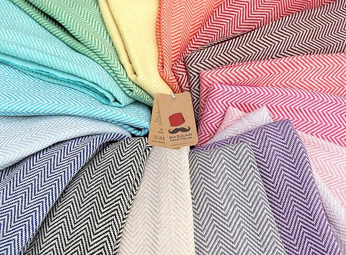 Bazaar Anatolia Turkish Beach Towel 100% Cotton Bath Towels 71x39 Quick Dry Sand Free Lightweight Large Oversized Herringbone Yellow