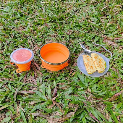Mess Kit for Camping Silicone Collapsible Bowl Collapsible Cup and Stainless Steel Spoon for Backpacking Outdoor Hiking Traveling and Picnic - 2 Pack
