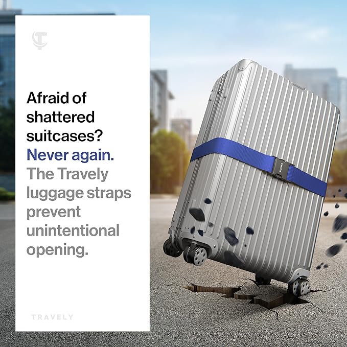 TRAVELY Luggage Straps - Particularly conspicuous & Secure - Incl. 4 Name Tags - Luggage Strap Ideal crosswise - [Set of 4]