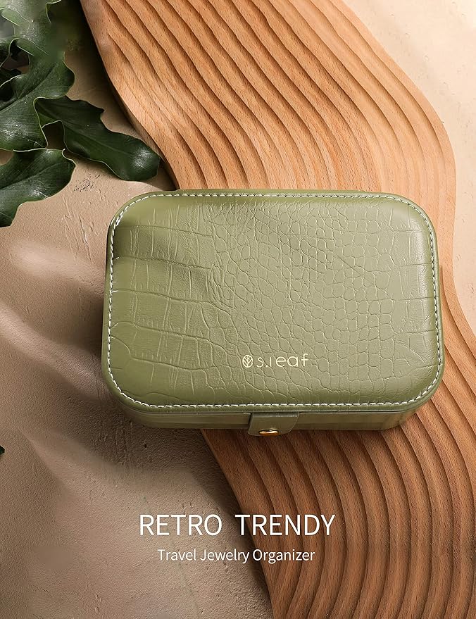 S.Leaf Travel Jewelry Organizer Boxes for Women Small Portable Necklace Earrings Bracelet Rings Travel Case Best Friend Birthday Gifts for Women Trendy (14_Crocodile_Avocade_Big)
