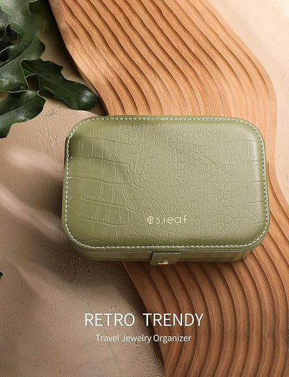 S.Leaf Travel Jewelry Organizer Boxes for Women Small Portable Necklace Earrings Bracelet Rings Travel Case Best Friend Birthday Gifts for Women Trendy (14_Crocodile_Avocade_Big)