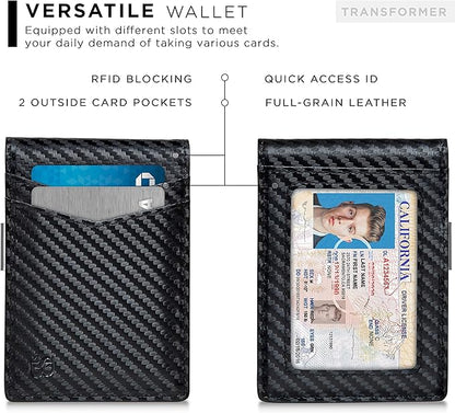 SERMAN BRANDS Money Clip Wallet - Mens Wallets slim Front Pocket RFID Blocking Card Holder Minimalist Mini Bifold