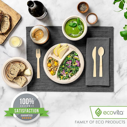 100% Bamboo Forks Spoons Knives Cutlery Combo Set - 380 Large Compostable Disposable Utensils (7 in.) Eco Friendly Durable and Tree Free Alternative to Wooden Silverware with Convenient Tray