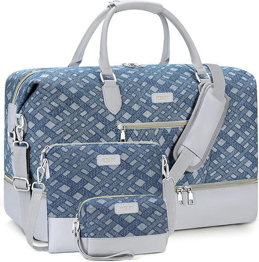 Weekender Bag for Women, Travel Duffel Bag Carry On Overnight Bag with Shoe Compartment Large Nylon Travel Weekend Tote Bag