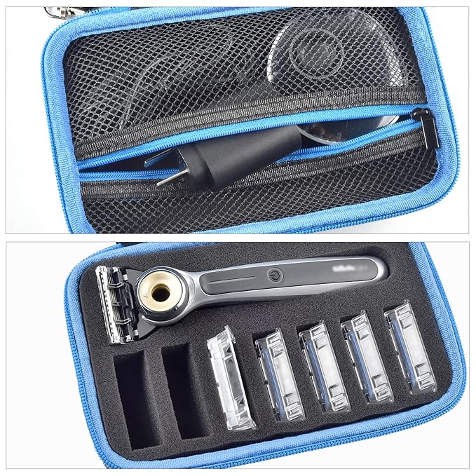 PAIYULE Travel Case Compatible with Gillette Heated Razor for Men, Starter Shave Kit Storage Holder for Blade Refills, Clipper Guards, Charging Dock and Accessories-Blue(Box Only)