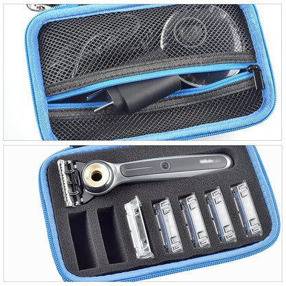 PAIYULE Travel Case Compatible with Gillette Heated Razor for Men, Starter Shave Kit Storage Holder for Blade Refills, Clipper Guards, Charging Dock and Accessories-Blue(Box Only)