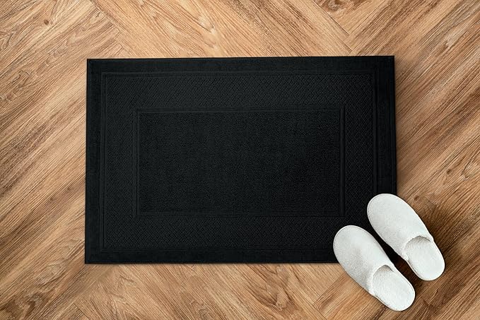 Avalon Towels Black Bath Mat - 100% Cotton Set of 2 Absorbent Bathmat - Bathroom Mats Quick Dry Bath Mats for Bathrooms (22x34 Inches)