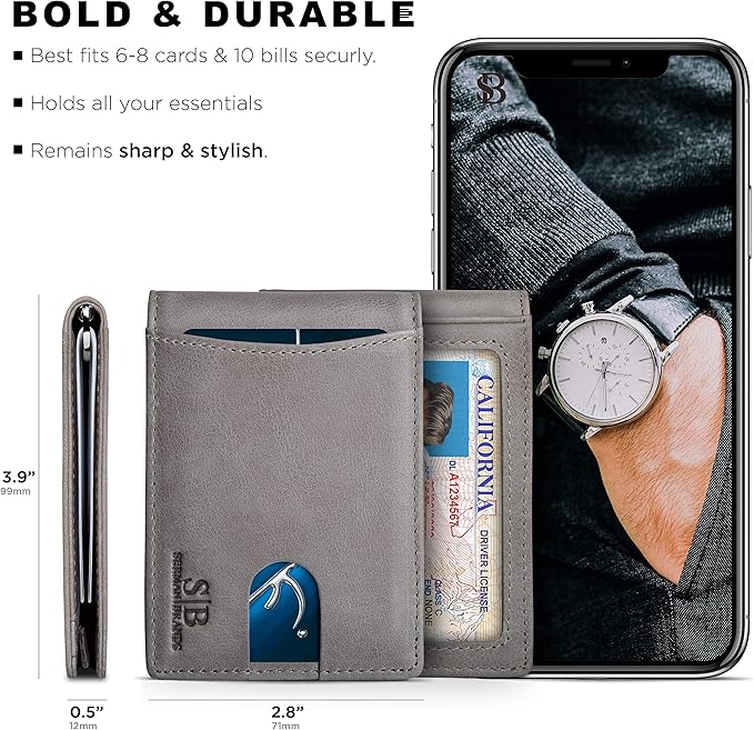 SERMAN BRANDS RFID Blocking Slim Bifold Genuine Leather Minimalist Front Pocket Wallets for Men with Money Clip Thin Gift