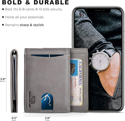 SERMAN BRANDS RFID Blocking Slim Bifold Genuine Leather Minimalist Front Pocket Wallets for Men with Money Clip Thin Gift