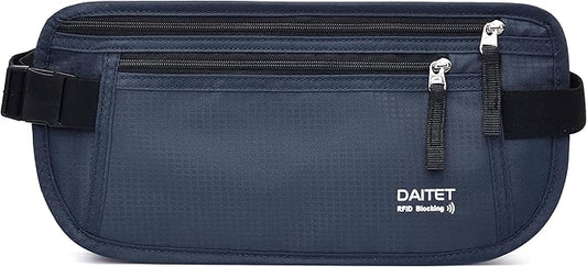 RFID Blocking Money Belt for Men Women, Slim Fanny Pack For Travel，Running,Conceal Waist Wallet For Passport Holder,Phone,Cash(Dark Blue)