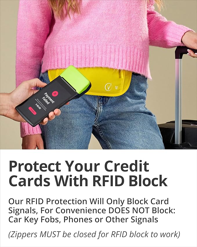 Vantamo Money Belt with RFID For Men & Women, Hidden Passport Holder for Travel, 2 Compartment Travel Fanny Pack for Women Anti Theft