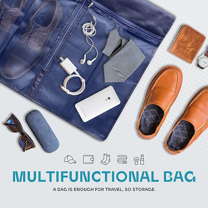 Travel Garment Bag with Zipper Pocket, Suit Bag for Suits, Dresses, Coats