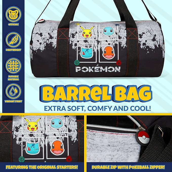 Pokemon Duffel Bag for Kids Boys Anime Pikachu Carryall Duffle Bag with Adjustable Strap for Travel Sports Gear Equipment Organizer Gifts for Kids