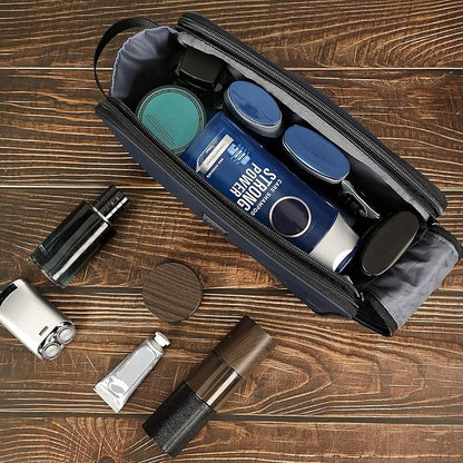 ZEEMO Travel Toiletry Bag for Men, Medium Water-Resistant Double-Sided Full-Open Dopp Kit, Versatile Organizer for Shower and Hygiene Accessories, Bathroom Essentials, Cosmetics, Large, Blue