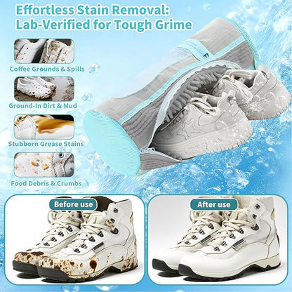 Shoe Washing Machine Bag: 2 pcs Shoe Bag for Washing Machine and dryer - Durable Zipper - 360° Deep Clean - Reusable laundry Bag for Sneaker/Slippers/Tennis/Runing Shoes & Insole(Grey)