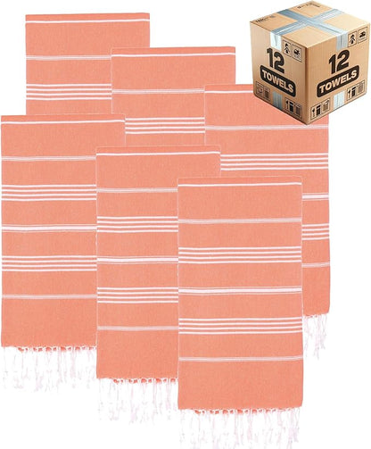 Turkish Beach Towels, Bulk Case of 12 | Oversized, Quick Dry, Sand Free | 100% Cotton, Large 38x71 Towels for Beach, Pool, Travel | Ultra-Soft, Compact, Absorbent | Orange
