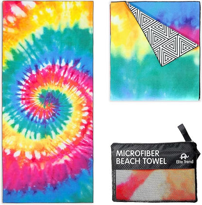 Elite Trend Microfiber Beach Towel Waffle for Adults with Bag - Extra Large 78x35 inch Lightweight Sand Free Quick Dry Towel for Travel, Swimming, Yoga, Camping (Tie Dye)