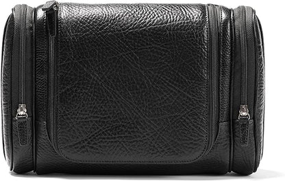 Leatherology Premium Ebony Hanging Toiletry Kit - Double zip closure, 2 exterior side zipper pockets, water-resistant lining