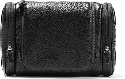 Leatherology Premium Ebony Hanging Toiletry Kit - Double zip closure, 2 exterior side zipper pockets, water-resistant lining
